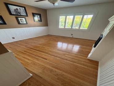 Photos by Floormasters & Design #1 Hardwood floor sanding and refinishing with some repairs.