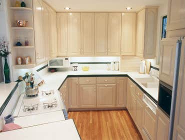 1991: Stained Glass Kitchen This small old La Mesa kitchen originally had walls on all 4 sides isolating it from the adjoining dining room and family r
