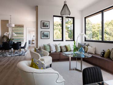 Tiburon house Install hardwood flooring throughout house - wide plank white oak with cured urethane finish
