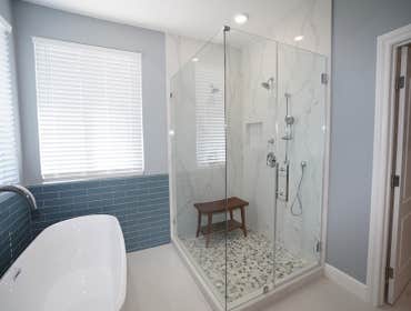 Vinyard CA Master Bath Full master bath remodel, wall removal, layout changes, full closet remodel.