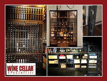 Preston Hollow Dallas Texas Wine Room with Custom Wood Racks