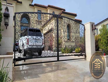 Custom Dual Swing Automatic Gate & Matching Pedestrian Gate Installation in Danville Complete front entrance transformation featuring a custom dual swi