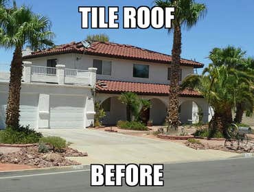 Before & After Tile Reroof A before and after look at a roof that had several problems and the homeowners wanted a completely different look.