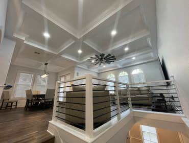 Condo remodel new kitchen flooring, coffered ceiling, custom millwork