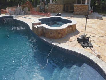 16 Robinhood Dr. Medford, N.J.08055 Installed Viking Figi Pool w/Travertine pool deck