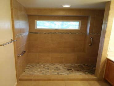 Master bathroom shower Master bathroom tub surround converted to walk-in shower