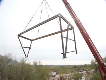 prefab frame lifted into place