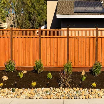 Redwood Solid Board Fence with Keepers and Squared Lattice