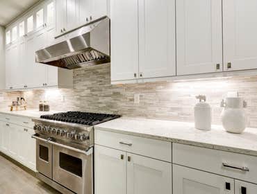 Lime stone tile back splash to