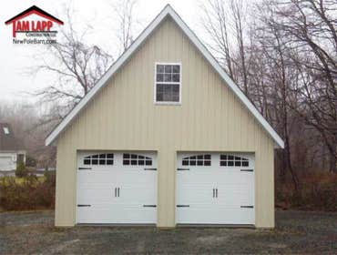 24'W X 24'L X 8'H Residential Polebarn Building in Port Deposit, Maryland Project Overview
(2) 9′W x 7′H Carriage Style Garage Doors with Glass.
12/12