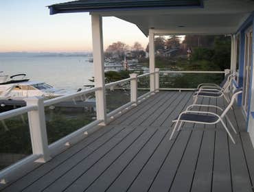 Azek slate grey and trex glass railing
