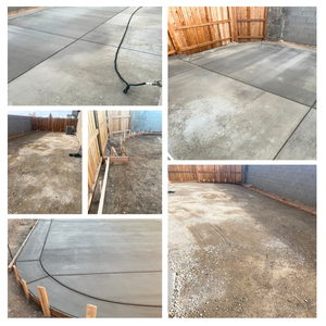 Concrete Patio Home Concrete Patio 700 SF with 4-inch-thick concrete slab. Some leveling and grading work must be done before we pour the concrete.