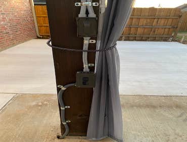 Photos by Dupont Technical Services #1 Kazeebo power. W fan added, motorized TV ceiling mount w 5 receptacles. And recess outdoor lighting.