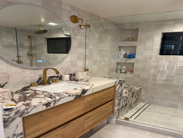 Bathroom remodeling Los Angeles High end finish bathroom remodeling, custom Vanity countertop, Kohler finish bathroom fixtures