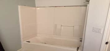Bathroom Remodel Feb 2016 Removed old tub and tub surround. Installed new tub, plumbing, backer boards, waterproofing barrier, insulation. New design