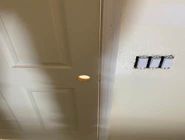 Photos by Rogue Contractors LLC #1 Customer wanted a door installed into a existing bathroom opening.