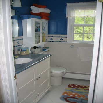 J bathroom From 1960's orange to a new blue beach theme! Complete demo and rebuild with mold remediation.