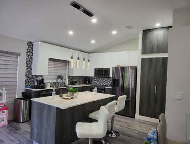 Photos by Difer Quality Work #4 Demolition kitchen, installation wood floor, skin wall, paint, new lights, new kitchen