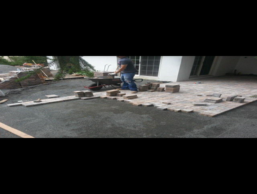 Outside work pavers, addition and siding. Photos of outside work. Back yard pavers