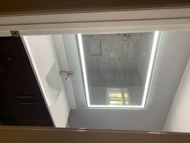San Jose Small bathroom remodeling Small bathroom remodeling, including LED mirror on top of the vanity.
Modern vanity, all tile bathtub wall, and pr