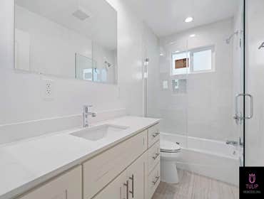 Studio City Bathroom Remodel We recently finished remodeling this bathroom, updating it to a more contemporary look. The floor is ceramic tile made to 