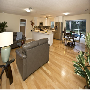 Open living room to kitchen
