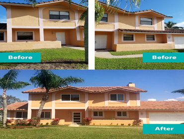Davie House - Installation Replaced bronze single hung windows with white horizontal rollers. The front door was updated to a more modern french door s