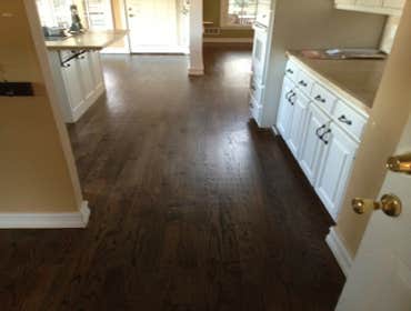 Hardwood floor refinishing in Lawrenceville, GA - Webb Gin House area Hardwood floor refinishing project in Lawrenceviie, GA. FLoors were stained with 