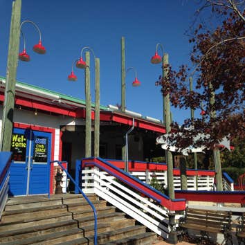 Job--Joe's Crab Shack Special half-round galvanized aluminum gutter we recently installed for Joe's Crabshack in Chesapeake, VA.