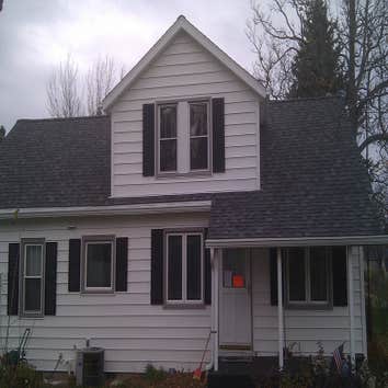 Dormer rebuild and reroof. Remove existing dormer and construct 4' wider and add gable roof,re-shingle entire roof,drywall interior and trim.
