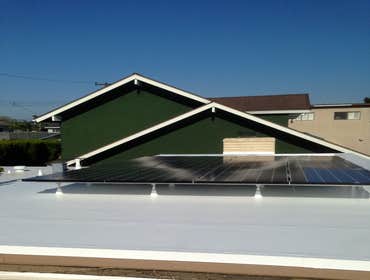 Single Ply IB Roofing System with 7.15kW solar System - Huntington Beach, CA White single-ply PVC IB Roofing System installed with a 7.15kW solar syste