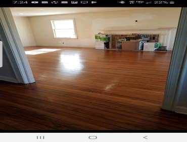 Sand and finish job This photo is a before/after picture of a floor we refinish.