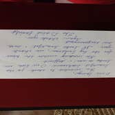 Handwritten customer testimonial