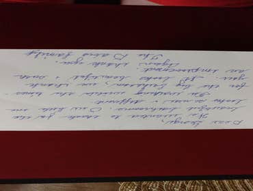 Handwritten customer testimonial