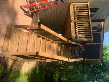 Photos by Butler's Services, LLC #4 Before & After Deck Stain Project. We used Sherwin-Williams Superdeck - Banyan Brown