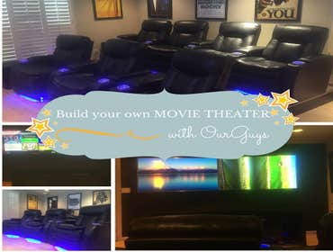 Movie Theater We built a custom movie theater in a customer's home. We constructed a stage riser for the back row of recliners. In the stage we added U