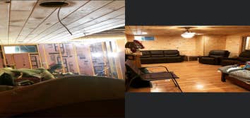 Photos by L.E.E Home Improvements #2 Old plywood was removed from walls and ceilings and in its place shiplap boards were installed. Light fixtures wer