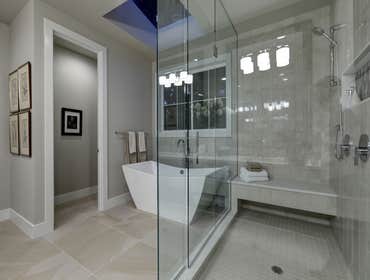 Thousand Oaks, CA - Bathroom Remodeling One of our amazing projects, beautiful bathroom remodeling. Bright colors of floor, walls, and tiles with dark 