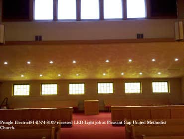 Photo(s) from Pringle Electrical Services United Methodist Church Pleasant Gap Pa 16823 led lighting install back pews