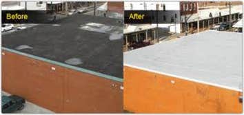Roof Restoration Flat Roof Jacksonville fl. before and after Installation of a silicone roof coating system on a flat roof