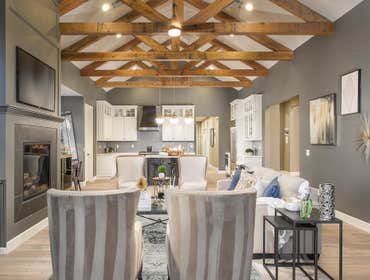 great room beamed ceiling