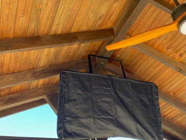 Photos by Dupont Technical Services #1 Kazeebo power. W fan added, motorized TV ceiling mount w 5 receptacles. And recess outdoor lighting.