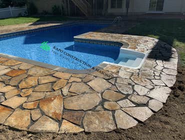 Pool Deck done with natural stone in Wolcott CT Pool Deck done with Natural Stone